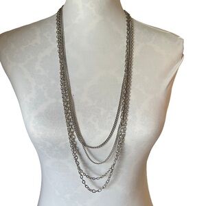 Elegant Layered Silver Tone Multi-strand Chain Necklace